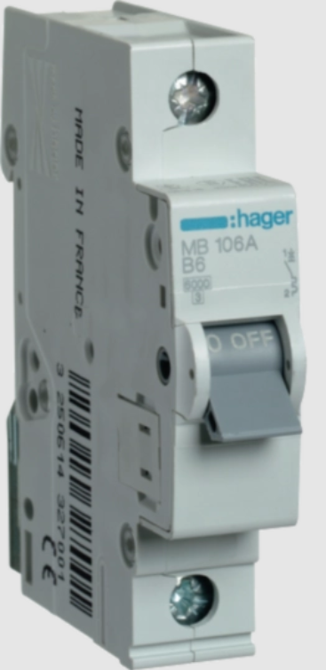 HAGER 6A Single Pole Miniature Circuit Breaker, Small Current Circuit Protection Device Rated 6A, Compact Design for Domestic Electrical Safety
